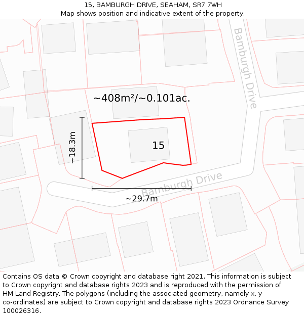 15, BAMBURGH DRIVE, SEAHAM, SR7 7WH: Plot and title map
