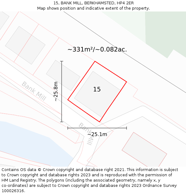 15, BANK MILL, BERKHAMSTED, HP4 2ER: Plot and title map