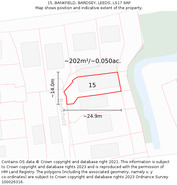 15, BANKFIELD, BARDSEY, LEEDS, LS17 9AP: Plot and title map