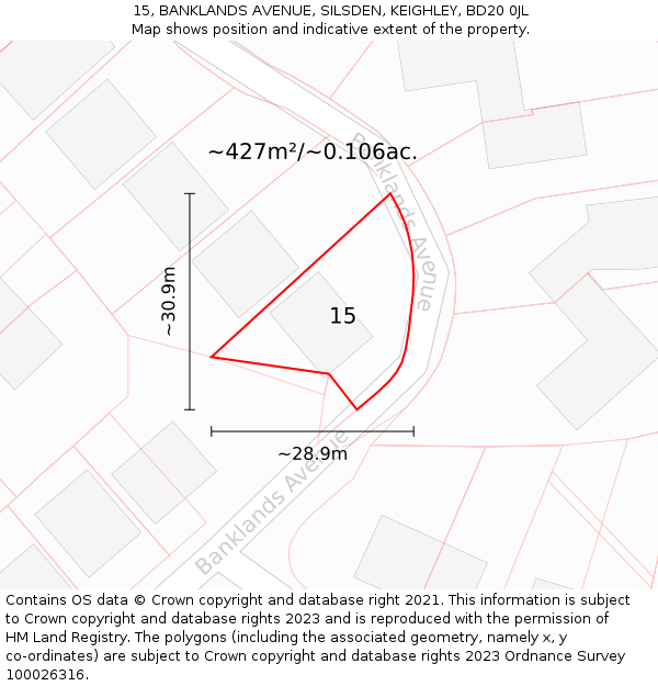 15, BANKLANDS AVENUE, SILSDEN, KEIGHLEY, BD20 0JL: Plot and title map