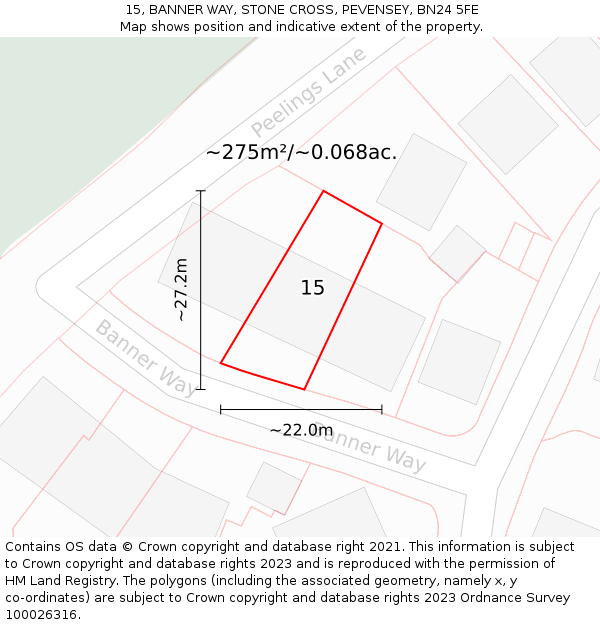15, BANNER WAY, STONE CROSS, PEVENSEY, BN24 5FE: Plot and title map