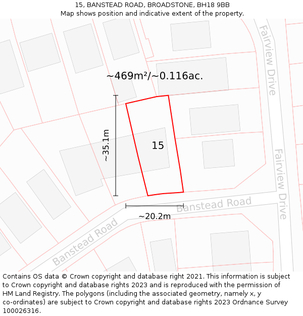 15, BANSTEAD ROAD, BROADSTONE, BH18 9BB: Plot and title map
