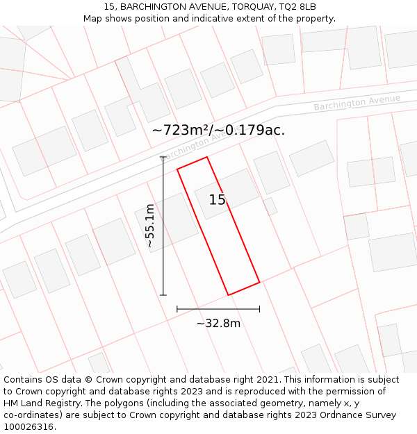 15, BARCHINGTON AVENUE, TORQUAY, TQ2 8LB: Plot and title map