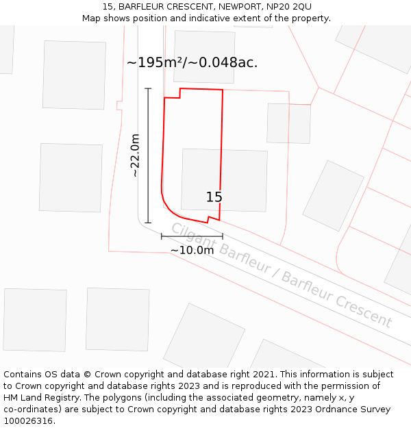 15, BARFLEUR CRESCENT, NEWPORT, NP20 2QU: Plot and title map