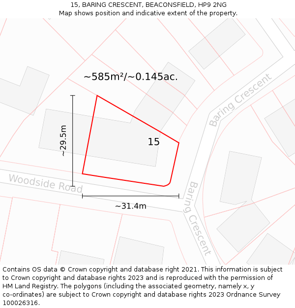 15, BARING CRESCENT, BEACONSFIELD, HP9 2NG: Plot and title map