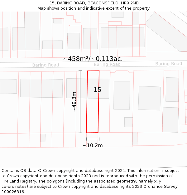 15, BARING ROAD, BEACONSFIELD, HP9 2NB: Plot and title map