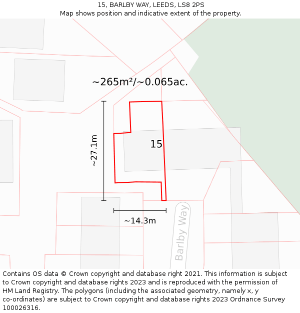 15, BARLBY WAY, LEEDS, LS8 2PS: Plot and title map