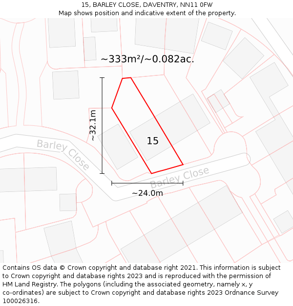 15, BARLEY CLOSE, DAVENTRY, NN11 0FW: Plot and title map