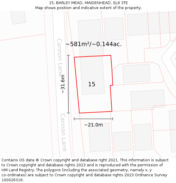 15, BARLEY MEAD, MAIDENHEAD, SL6 3TE: Plot and title map