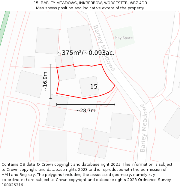 15, BARLEY MEADOWS, INKBERROW, WORCESTER, WR7 4DR: Plot and title map