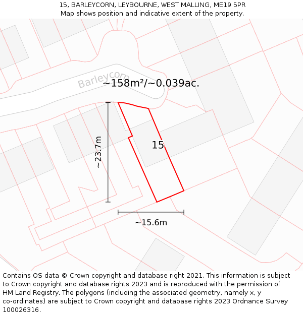15, BARLEYCORN, LEYBOURNE, WEST MALLING, ME19 5PR: Plot and title map
