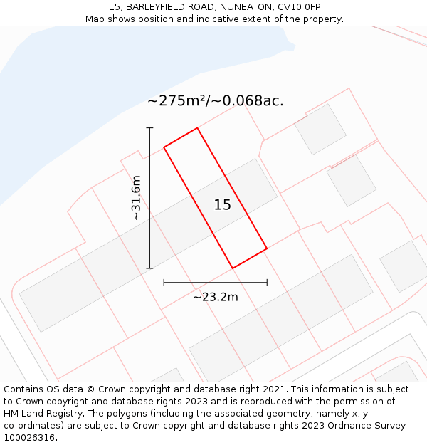 15, BARLEYFIELD ROAD, NUNEATON, CV10 0FP: Plot and title map