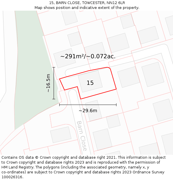15, BARN CLOSE, TOWCESTER, NN12 6LR: Plot and title map