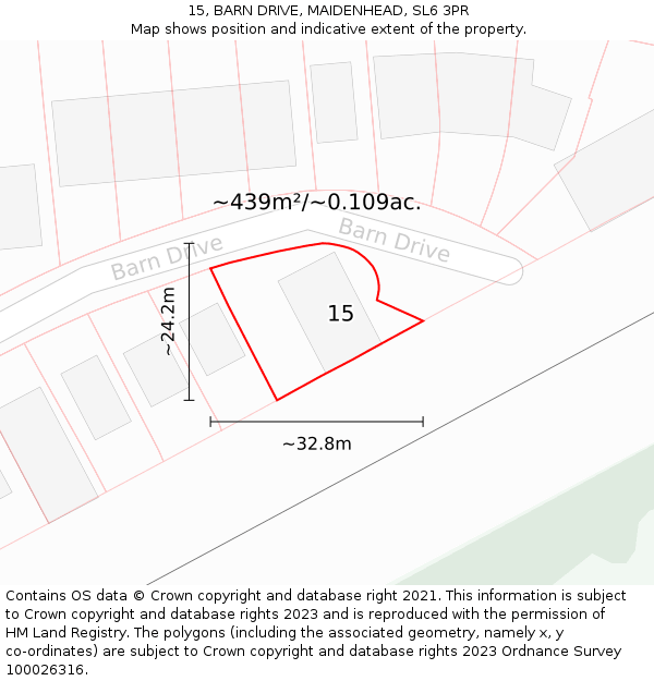 15, BARN DRIVE, MAIDENHEAD, SL6 3PR: Plot and title map