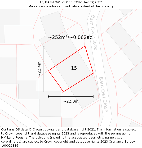 15, BARN OWL CLOSE, TORQUAY, TQ2 7TN: Plot and title map