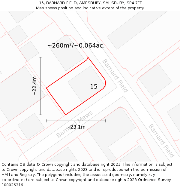 15, BARNARD FIELD, AMESBURY, SALISBURY, SP4 7FF: Plot and title map
