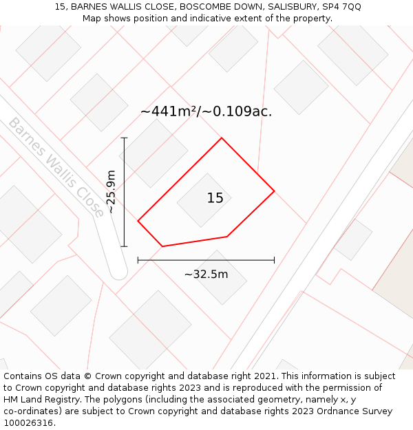15, BARNES WALLIS CLOSE, BOSCOMBE DOWN, SALISBURY, SP4 7QQ: Plot and title map