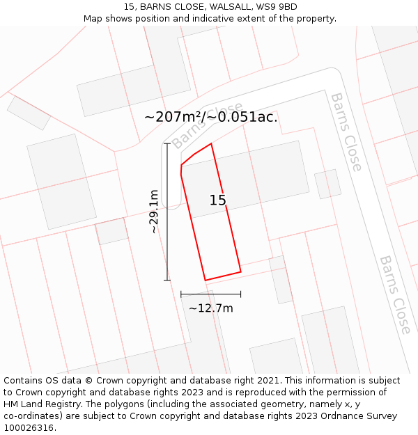15, BARNS CLOSE, WALSALL, WS9 9BD: Plot and title map