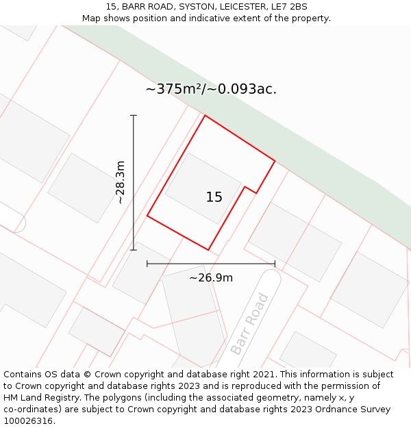15, BARR ROAD, SYSTON, LEICESTER, LE7 2BS: Plot and title map