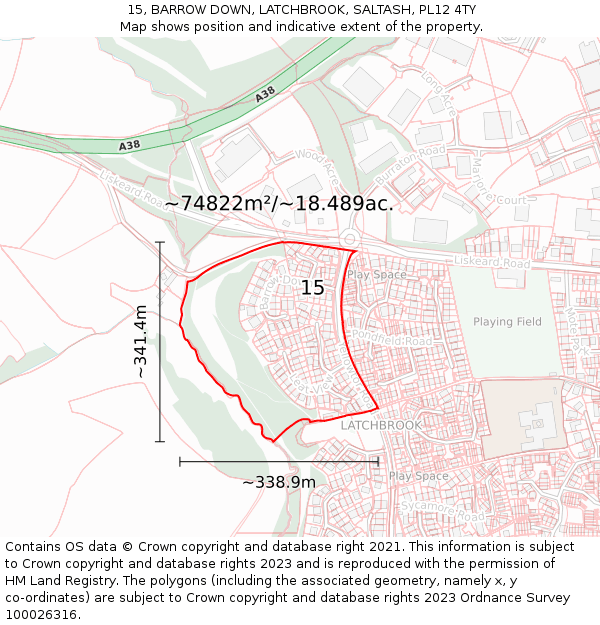 15, BARROW DOWN, LATCHBROOK, SALTASH, PL12 4TY: Plot and title map