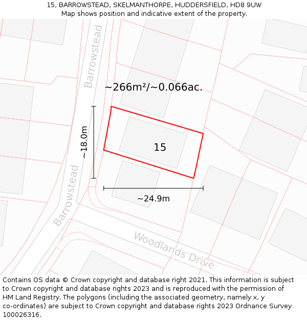 15, BARROWSTEAD, SKELMANTHORPE, HUDDERSFIELD, HD8 9UW: Plot and title map