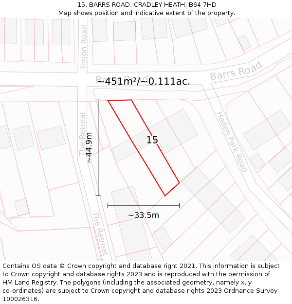 15, BARRS ROAD, CRADLEY HEATH, B64 7HD: Plot and title map