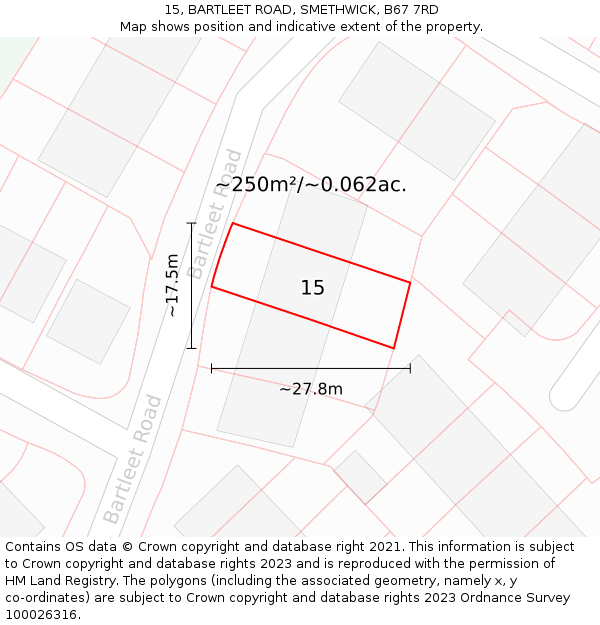 15, BARTLEET ROAD, SMETHWICK, B67 7RD: Plot and title map