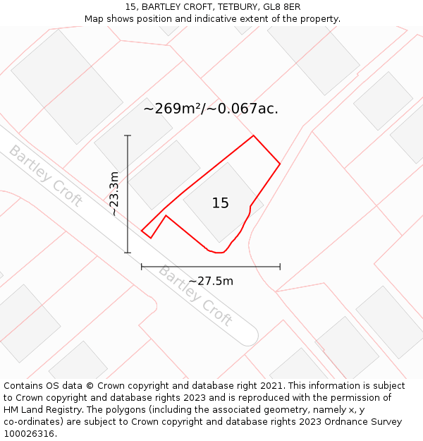 15, BARTLEY CROFT, TETBURY, GL8 8ER: Plot and title map