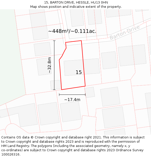 15, BARTON DRIVE, HESSLE, HU13 0HN: Plot and title map