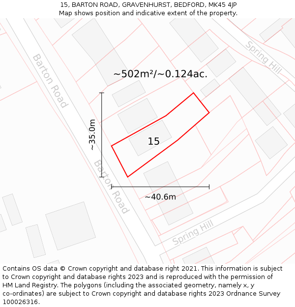 15, BARTON ROAD, GRAVENHURST, BEDFORD, MK45 4JP: Plot and title map