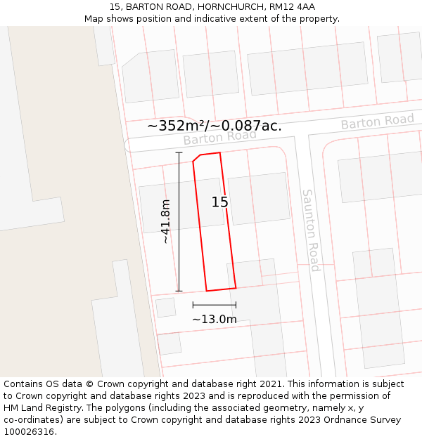 15, BARTON ROAD, HORNCHURCH, RM12 4AA: Plot and title map