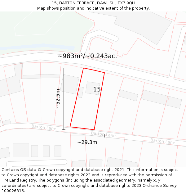 15, BARTON TERRACE, DAWLISH, EX7 9QH: Plot and title map