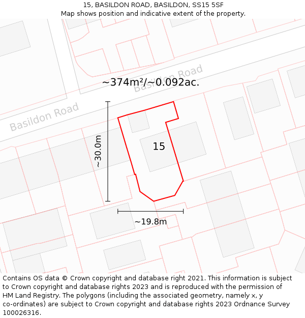 15, BASILDON ROAD, BASILDON, SS15 5SF: Plot and title map