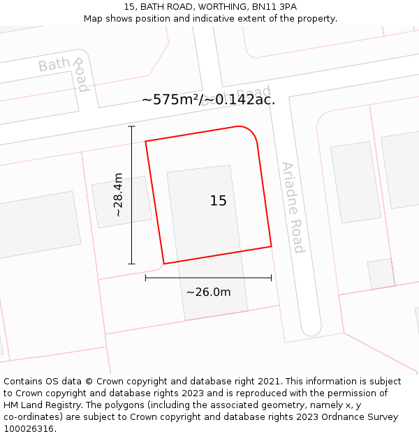 15, BATH ROAD, WORTHING, BN11 3PA: Plot and title map