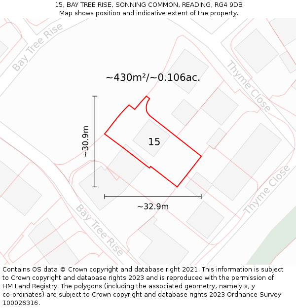 15, BAY TREE RISE, SONNING COMMON, READING, RG4 9DB: Plot and title map