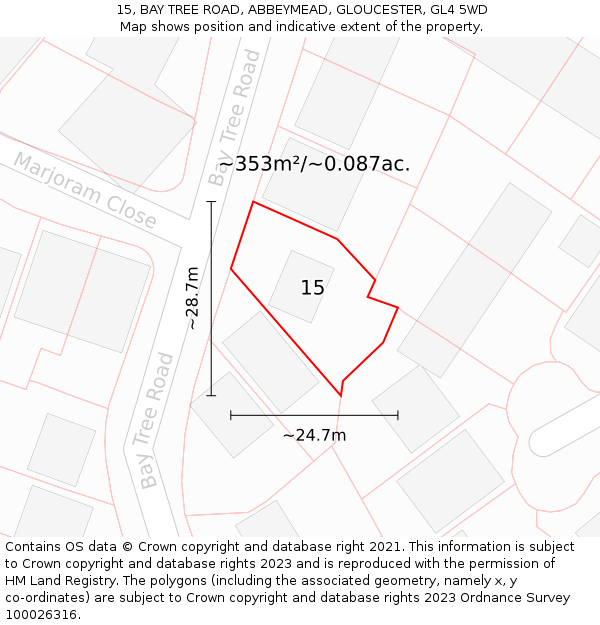 15, BAY TREE ROAD, ABBEYMEAD, GLOUCESTER, GL4 5WD: Plot and title map