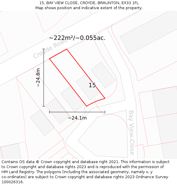 15, BAY VIEW CLOSE, CROYDE, BRAUNTON, EX33 1FL: Plot and title map