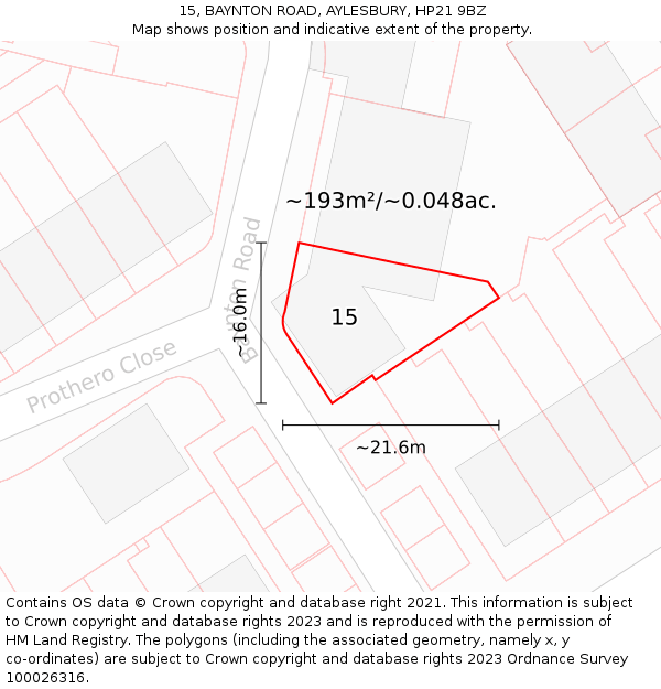 15, BAYNTON ROAD, AYLESBURY, HP21 9BZ: Plot and title map
