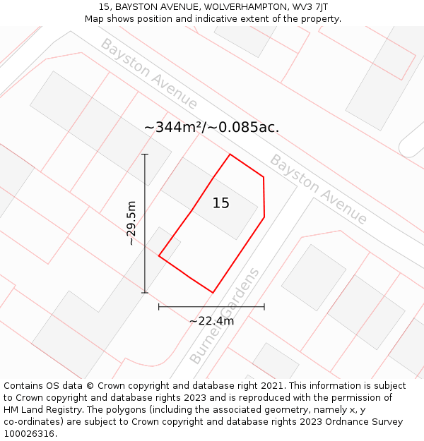 15, BAYSTON AVENUE, WOLVERHAMPTON, WV3 7JT: Plot and title map