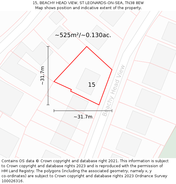 15, BEACHY HEAD VIEW, ST LEONARDS-ON-SEA, TN38 8EW: Plot and title map