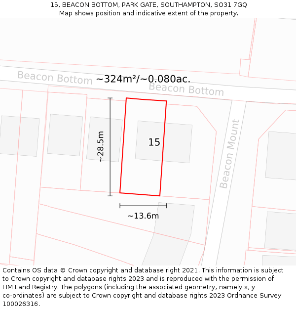 15, BEACON BOTTOM, PARK GATE, SOUTHAMPTON, SO31 7GQ: Plot and title map