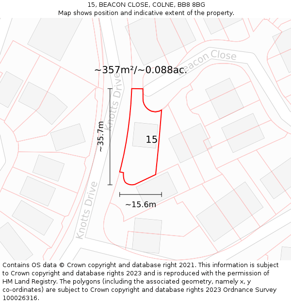 15, BEACON CLOSE, COLNE, BB8 8BG: Plot and title map
