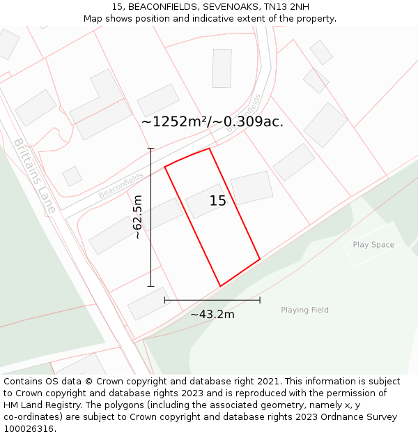 15, BEACONFIELDS, SEVENOAKS, TN13 2NH: Plot and title map