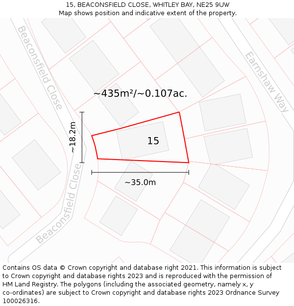 15, BEACONSFIELD CLOSE, WHITLEY BAY, NE25 9UW: Plot and title map