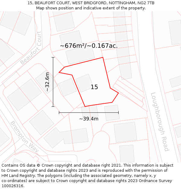15, BEAUFORT COURT, WEST BRIDGFORD, NOTTINGHAM, NG2 7TB: Plot and title map