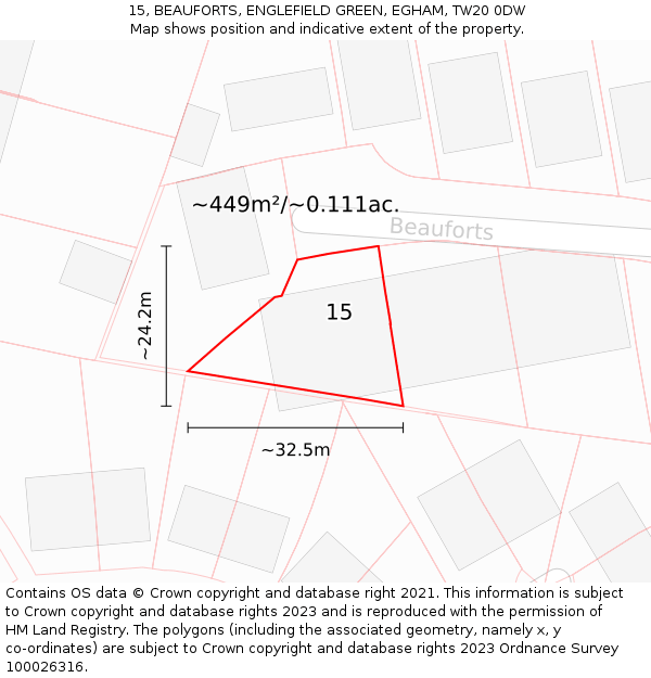 15, BEAUFORTS, ENGLEFIELD GREEN, EGHAM, TW20 0DW: Plot and title map