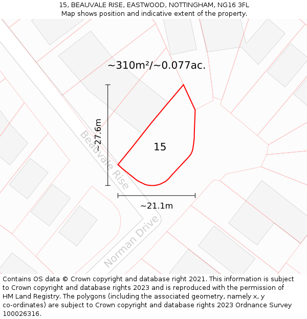15, BEAUVALE RISE, EASTWOOD, NOTTINGHAM, NG16 3FL: Plot and title map