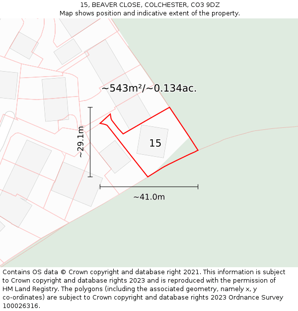 15, BEAVER CLOSE, COLCHESTER, CO3 9DZ: Plot and title map
