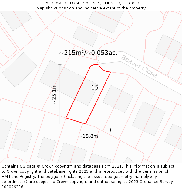 15, BEAVER CLOSE, SALTNEY, CHESTER, CH4 8PR: Plot and title map