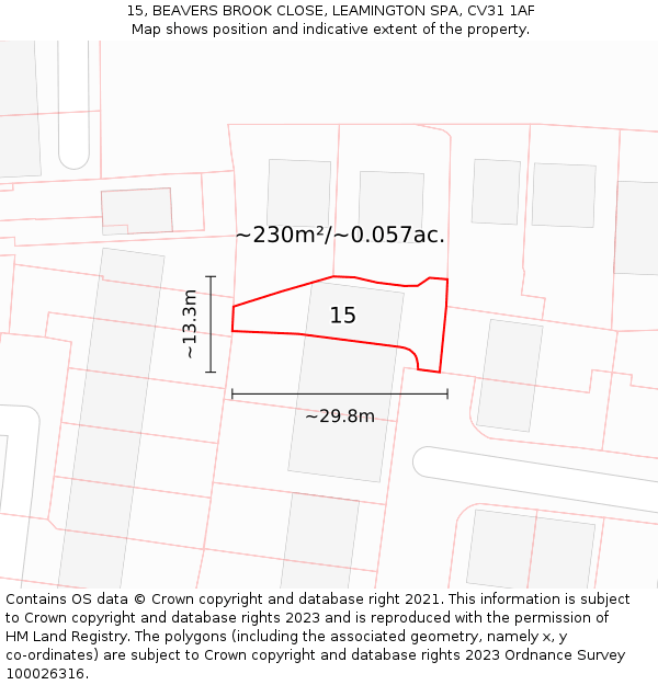 15, BEAVERS BROOK CLOSE, LEAMINGTON SPA, CV31 1AF: Plot and title map